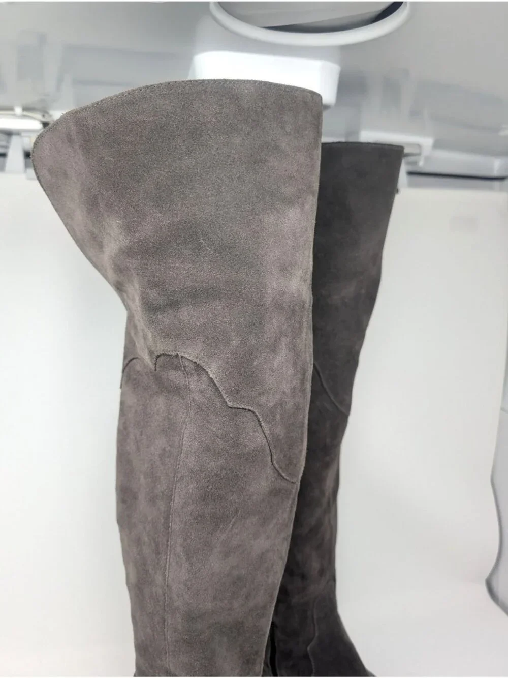 Frye Over Knee Suede Boots 8 Gray Leather Heel
